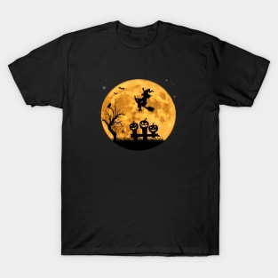 Witch with Spider Pumpkin Halloween Witchcraft T-Shirt